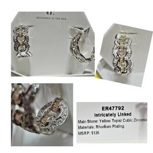 Intricately Linked Silver and Yellow Earrings